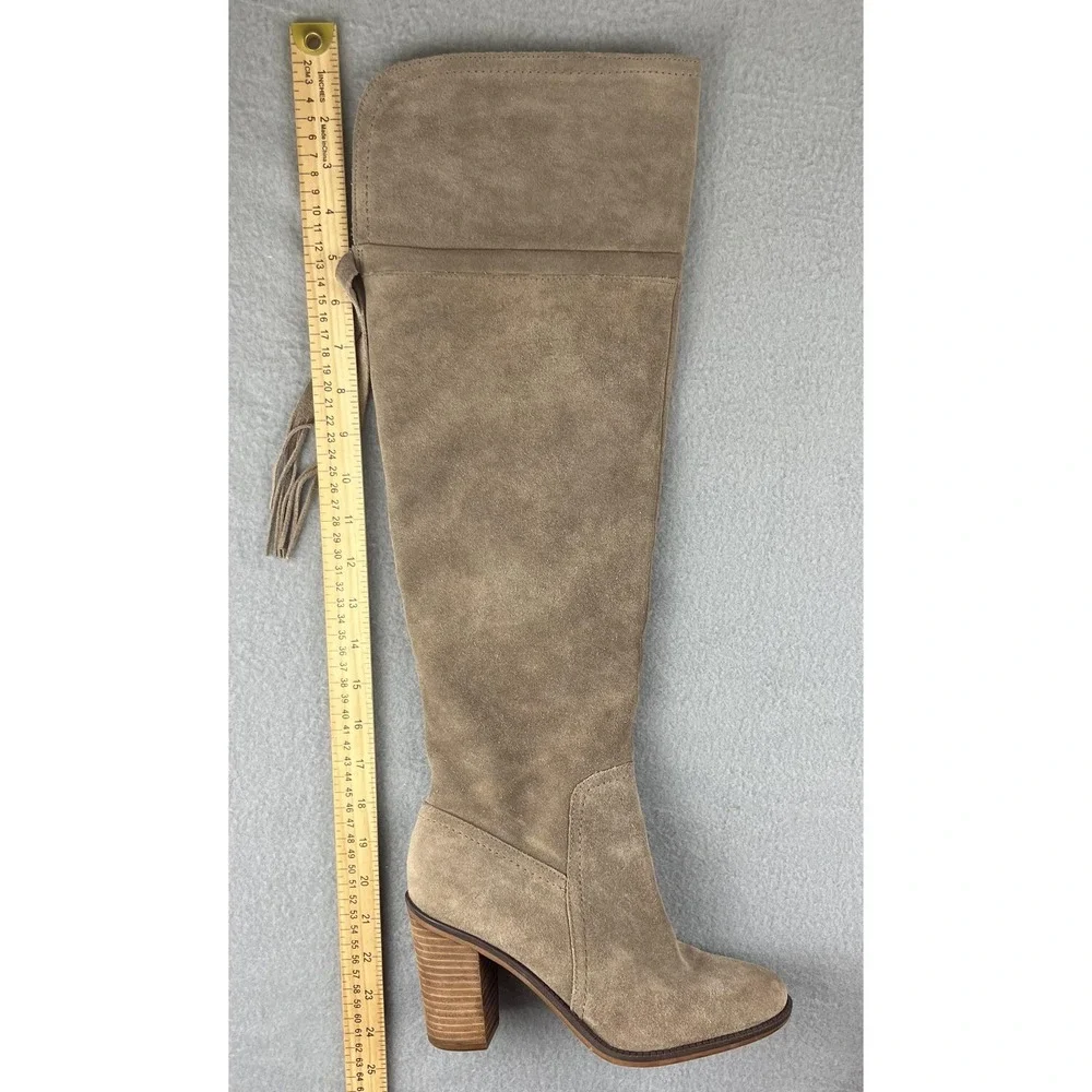 Franco Sarto Boots Womens Size 7 Taupe Suede Over The Knee Ellyn Block‎ Heel